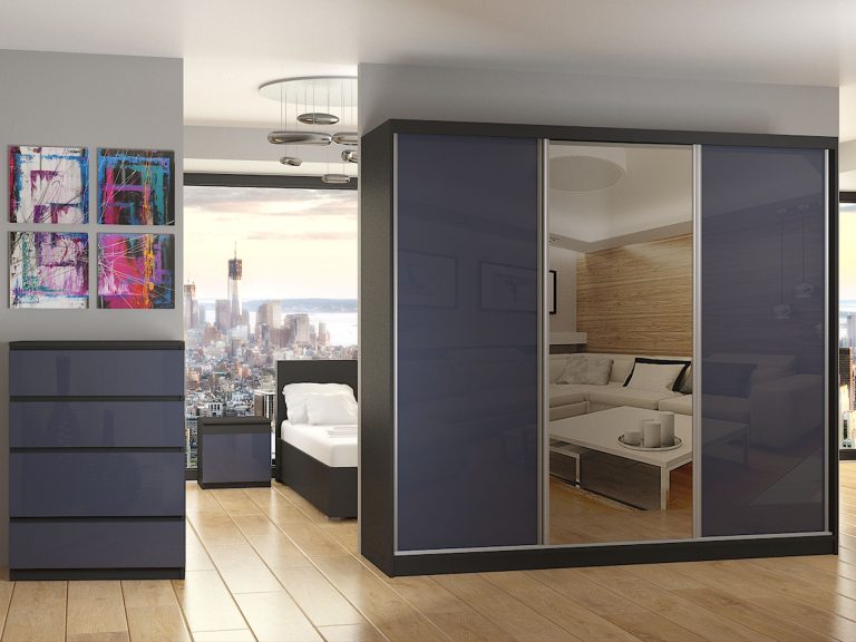 Armoire coulissante 232 cm avec miroir gris acier brillant Fabricant BM SZP4/2/B/WI/2S1L/HI