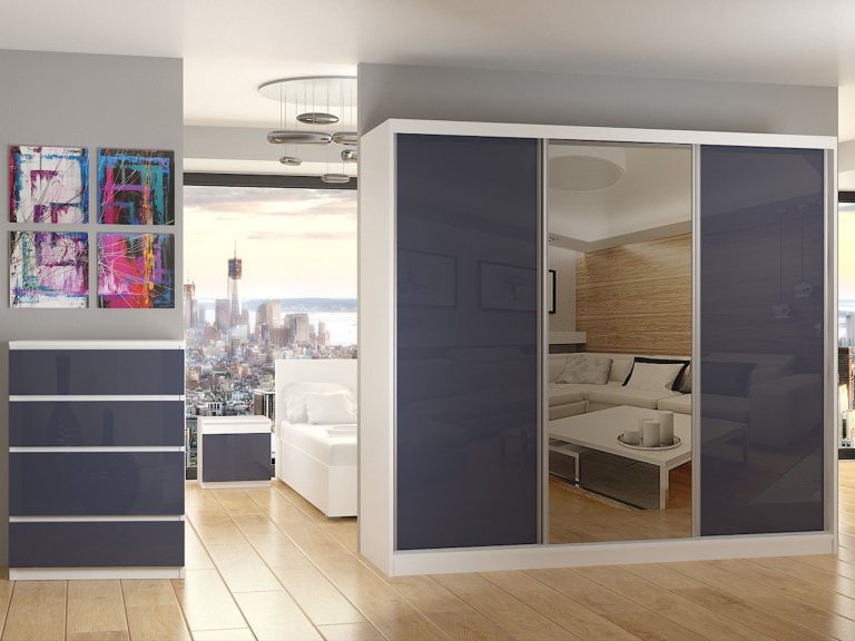 Armoire coulissante 232 cm avec miroir gris acier brillant Fabricant BM SZP4/2/W/WI/2S1L/HI
