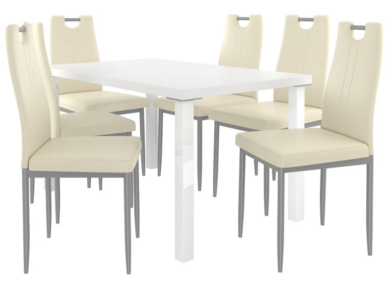 Ensemble ROBERTO blanc + 6 chaises crème ROB/0/ZES/W/6KR
