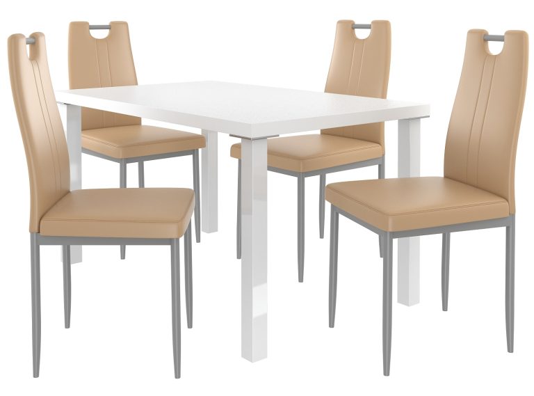 Ensemble ROBERTO blanc + 4 chaises cappucino ROB/0/ZES/W/4C