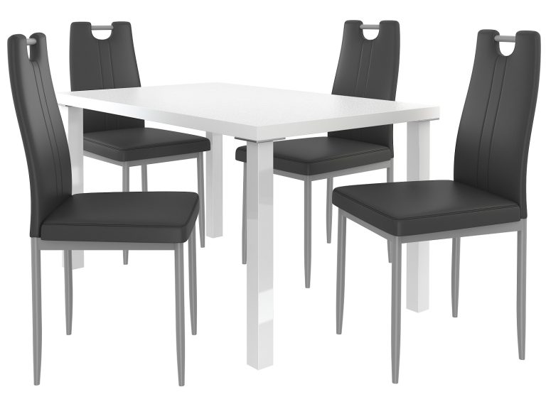 Ensemble ROBERTO blanc + 4 chaises noires ROB/0/ZES/W/4B