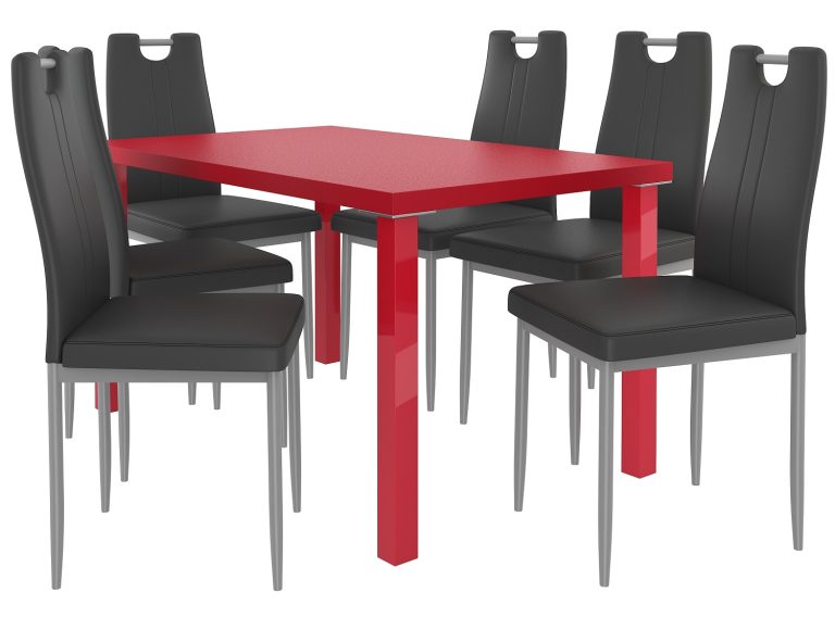 Ensemble ROBERTO rouge + 6 chaises noires ROB/0/ZES/R/6B