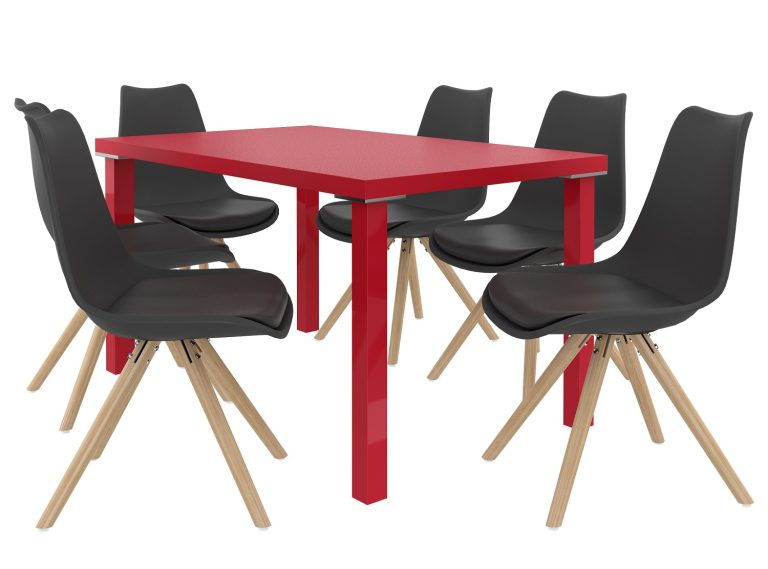 Ensemble AMARETO rouge + 6 chaises noires AMA/0/ZES/R/6B