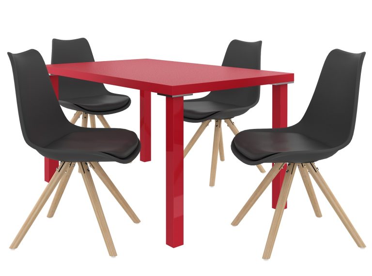 Ensemble AMARETO rouge + 4 chaises noir AMA/0/ZES/R/4B