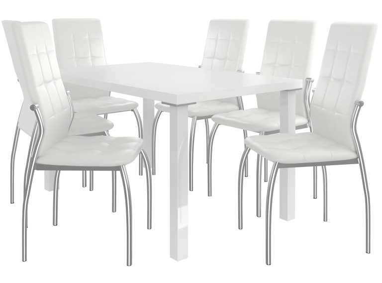 Ensemble LORENO blanc + 6 chaises blanches LOR/0/ZES/W/6W