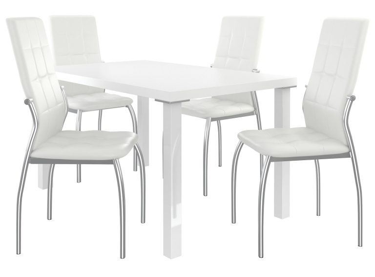 Ensemble LORENO blanc + 4 chaises blanches LOR/0/ZES/W/4W