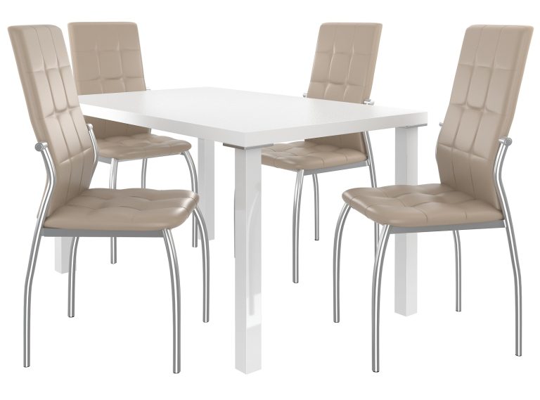 Ensemble LORENO blanc + 4 chaises beige LOR/0/ZES/W/4BŻ