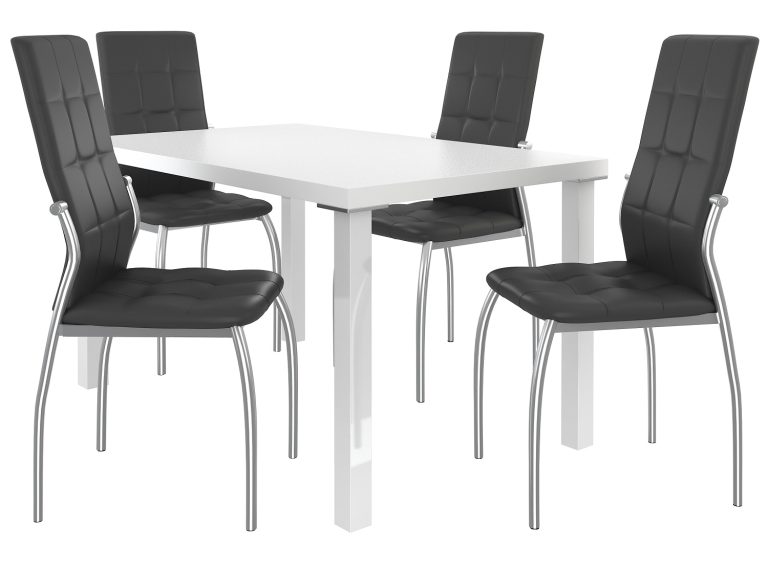 Ensemble LORENO blanc + 4 chaises noires LOR/0/ZES/W/4B