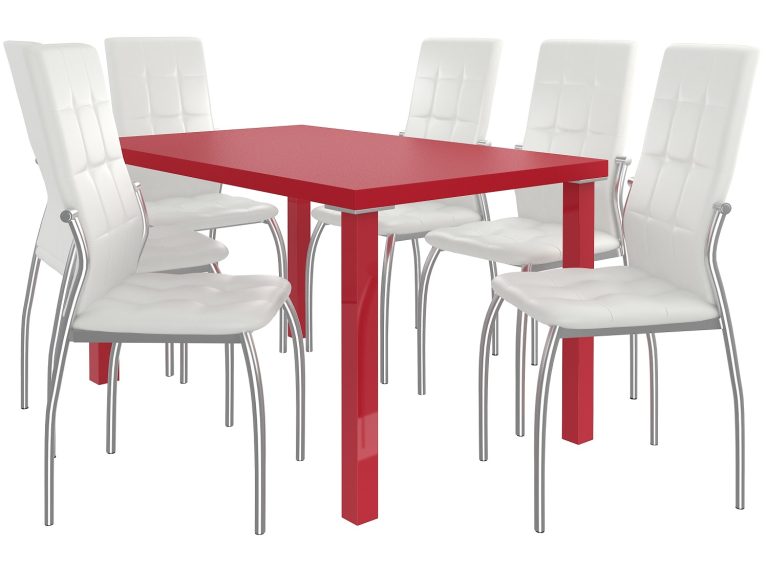Ensemble LORENO rouge + 6 chaises blanches LOR/0/ZES/R/6W