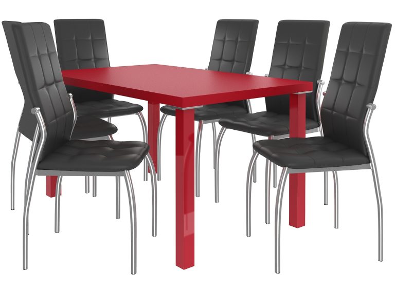 Ensemble LORENO rouge + 6 chaises noires LOR/0/ZES/R/6B
