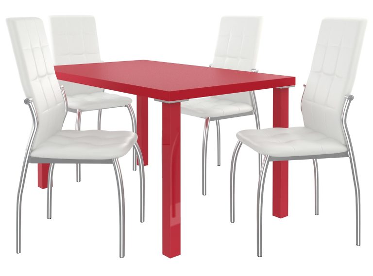 Ensemble LORENO rouge + 4 chaises blanches LOR/0/ZES/R/4W