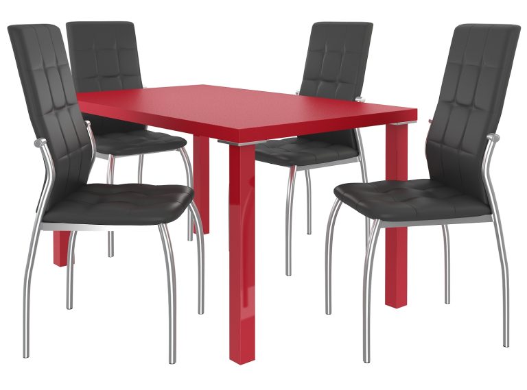 Ensemble LORENO rouge + 4 chaises noires LOR/0/ZES/R/4B