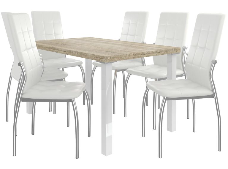 Ensemble LORENO sonoma+ 4 chaises blanches LOR/0/ZES/DS/6W