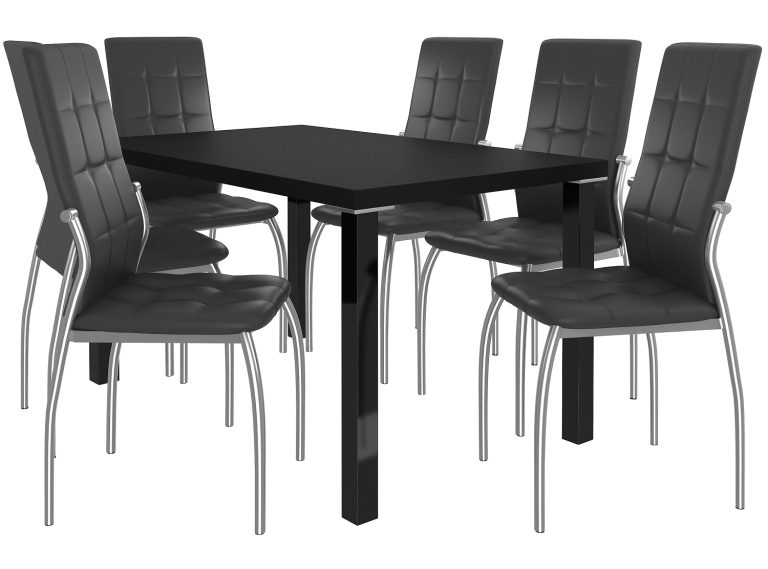 Ensemble LORENO noir + 6 chaises noir LOR/0/ZES/B/6B