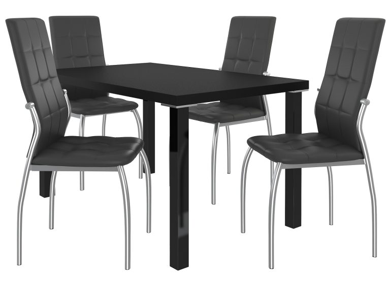 Ensemble LORENO noir + 4 chaises noir LOR/0/ZES/B/4B