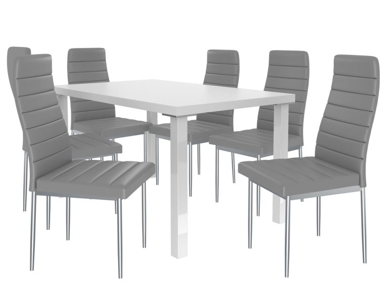 Ensemble MODERNO blanc + 6 chaises grises cendrées  MOD/0/ZES/W/6G