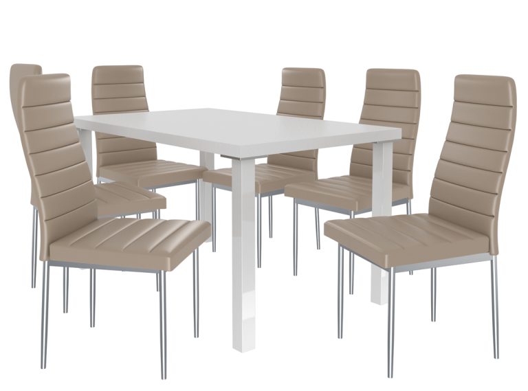 Ensemble MODERNO blanc + 6 chaises beige MOD/0/ZES/W/6BŻ