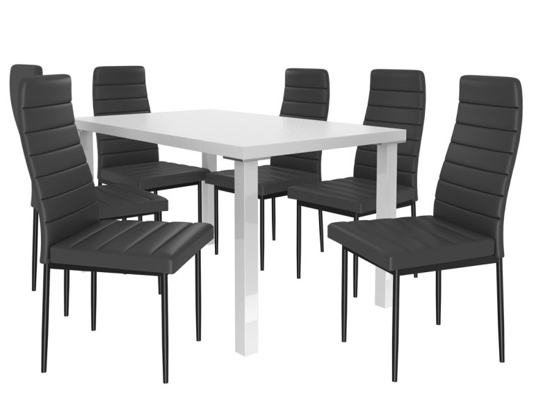 Ensemble MODERNO blanc + 6 chaises noires MOD/0/ZES/W/6B