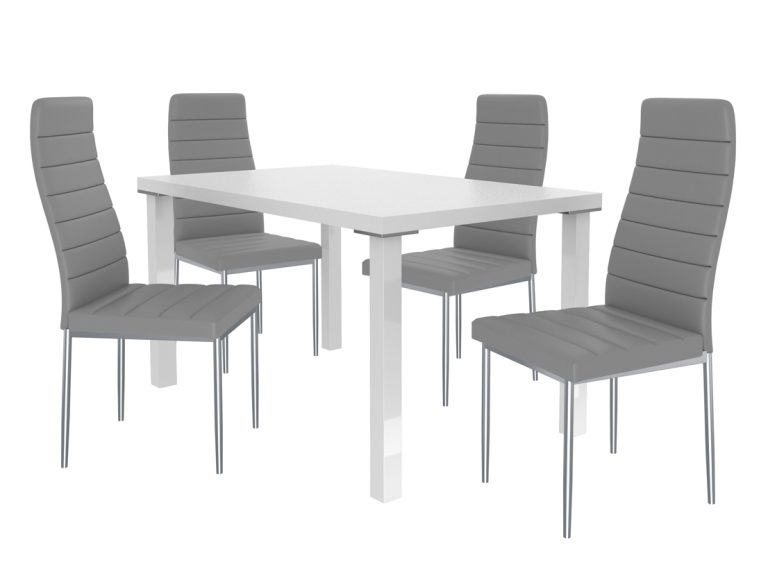 Ensemble MODERNO blanc + 4 chaises grises cendrées MOD/0/ZES/W/4G