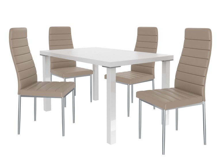 Ensemble MODERNO blanc + 4 chaises beige MOD/0/ZES/W/4BŻ