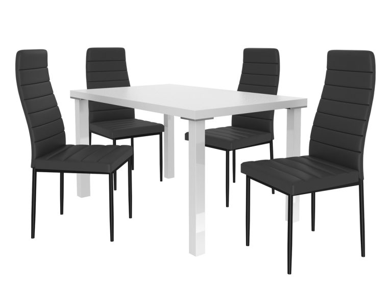 Ensemble MODERNO blanc + 4 chaises noires MOD/0/ZES/W/4B