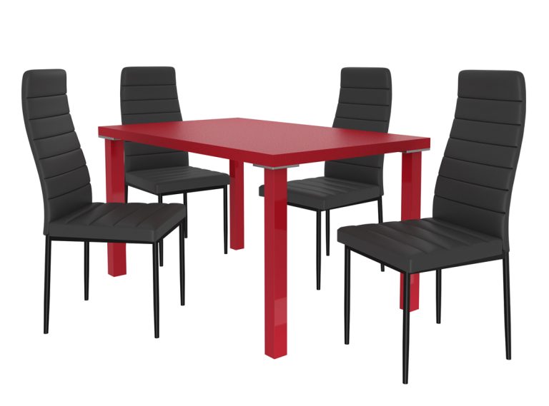 Ensemble MODERNO rouge + 4 chaises noires MOD/0/ZES/R/4B