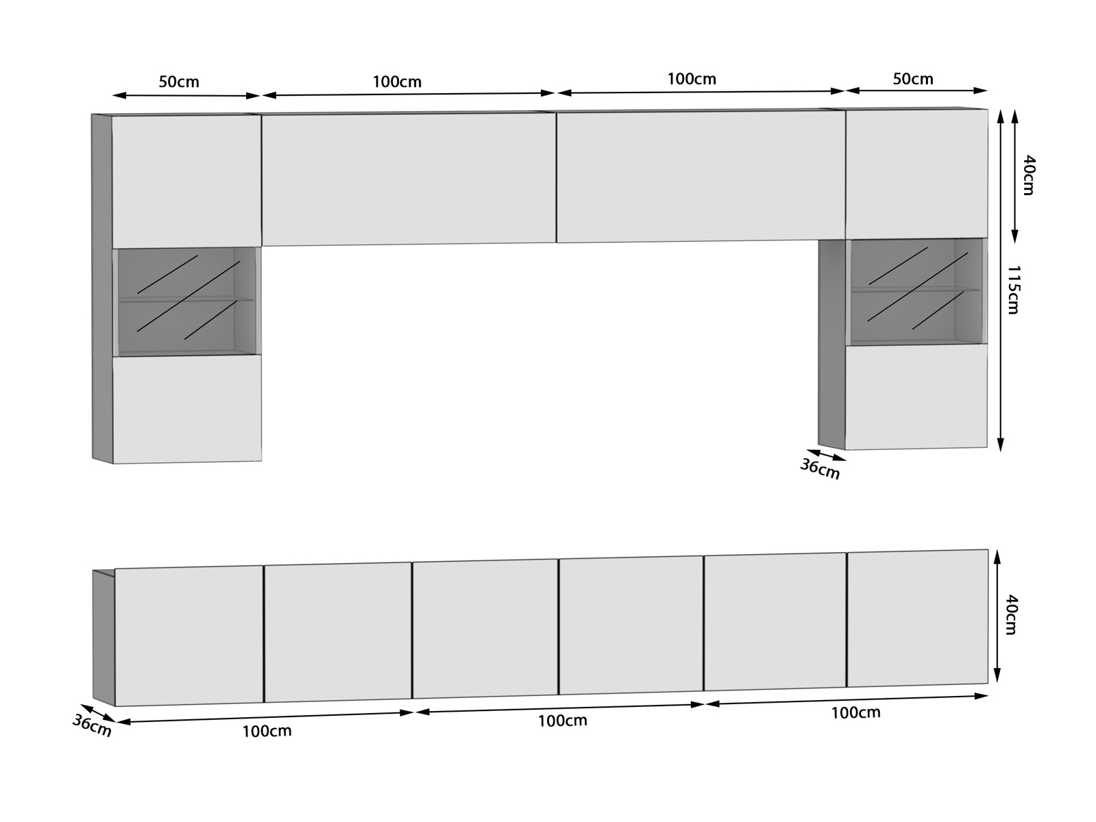 Meuble mural 300 cm Belini noir brillant Imperium 1 Fabricant IMP 1/5/W/B/0/0