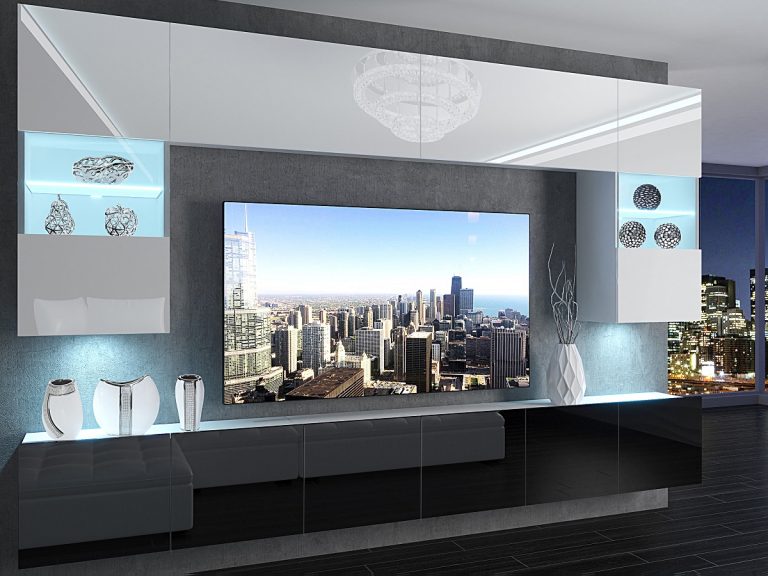 Meuble mural 300 cm Belini blanc brillant / noir brillant Imperium 1 Fabricant IMP 1/5/W/WB/0/0