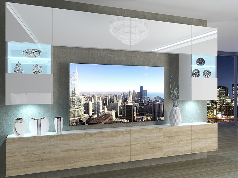 Meuble mural 300 cm Belini blanc brillant / chêne sonoma Imperium 1 Fabricant IMP 1/5/W/WDS/0/0