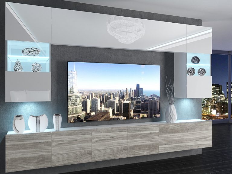 Meuble mural 300 cm Belini blanc brillant / gris anthracite Glamour Wood Imperium 1 Fabricant IMP 1/5/W/WGW1/0/0