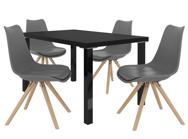 Ensemble AMERETO noir + 4 chaises gris cendré AMA/0/ZES/B/4G