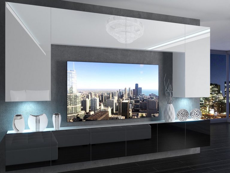 Meuble mural 300 cm Belini blanc brillant / noir brillant Imperium 2 Fabricant IMP 2/5/W/WB/0/0