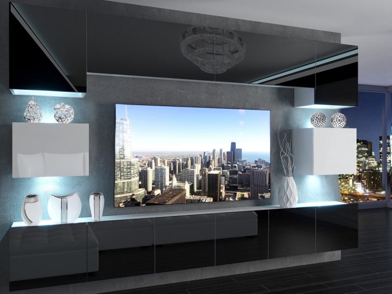 Meuble mural 300 cm Belini noir brillant / blanc brillant Imperium 3 Fabricant IMP 3/5/W/BWB/0/0