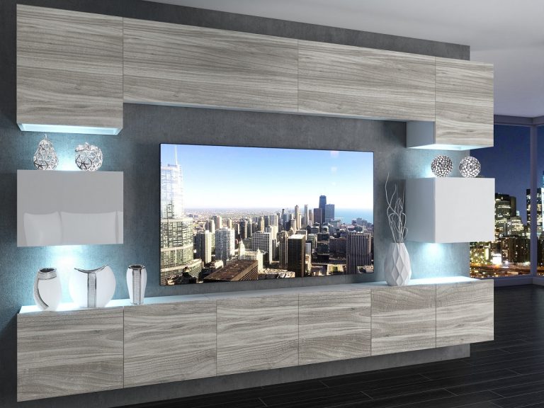 Meuble mural 300 cm Belini gris anthracite Glamour Wood / blanc brillant Imperium 3 Fabricant IMP 3/5/W/GW1WGW1/0/0