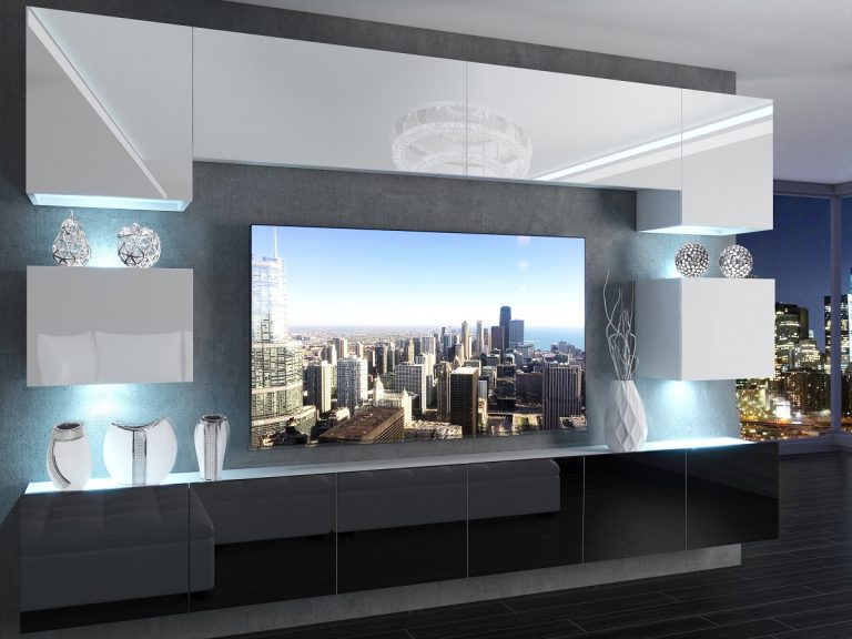 Meuble mural 300 cm Belini blanc brillant / noir brillant Imperium 3 Fabricant IMP 3/5/W/WB/0/0