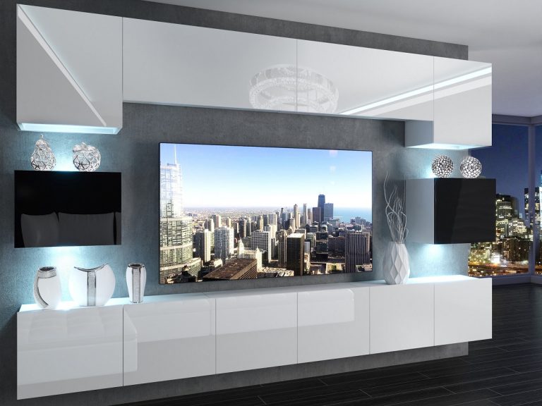 Meuble mural 300 cm Belini blanc brillant / noir brillant Imperium 3 Fabricant IMP 3/5/W/WBW/0/0