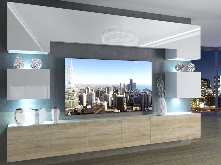 Meuble mural 300 cm Belini blanc brillant / chêne sonoma Imperium 3 Fabricant IMP 3/5/W/WDS/0/0