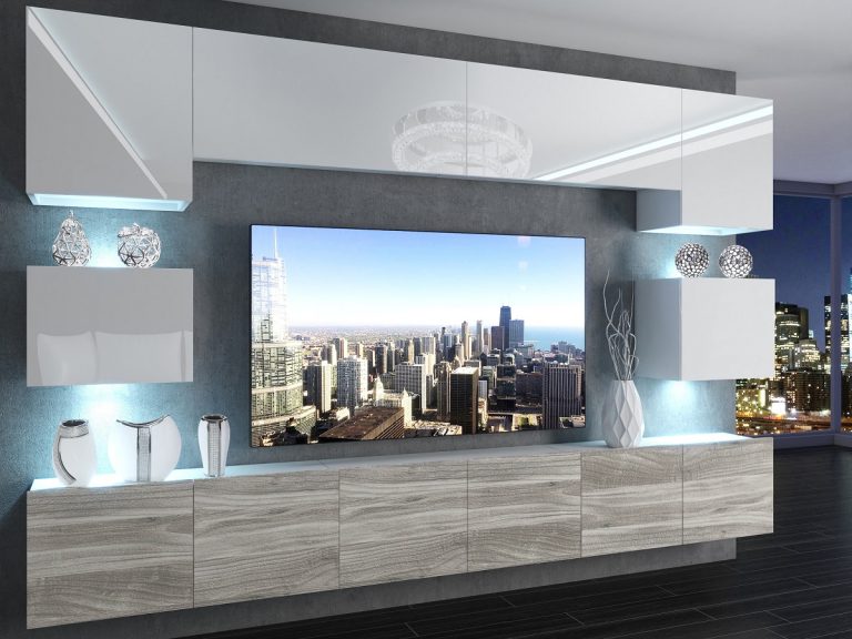 Meuble mural 300 cm Belini blanc brillant / gris anthracite Glamour Wood Imperium 3 Fabricant IMP 3/5/W/WGW1/0/0