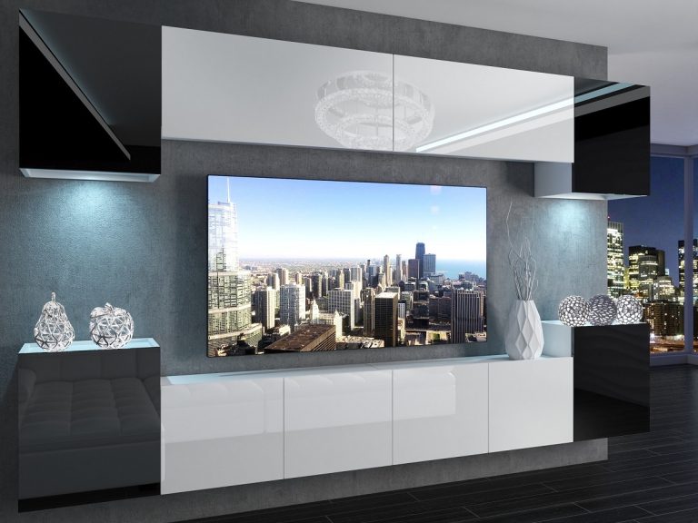 Meuble mural 300 cm Belini noir brillant / blanc brillant Imperium 4 Fabricant IMP 4/5/W/BWBW/0/0