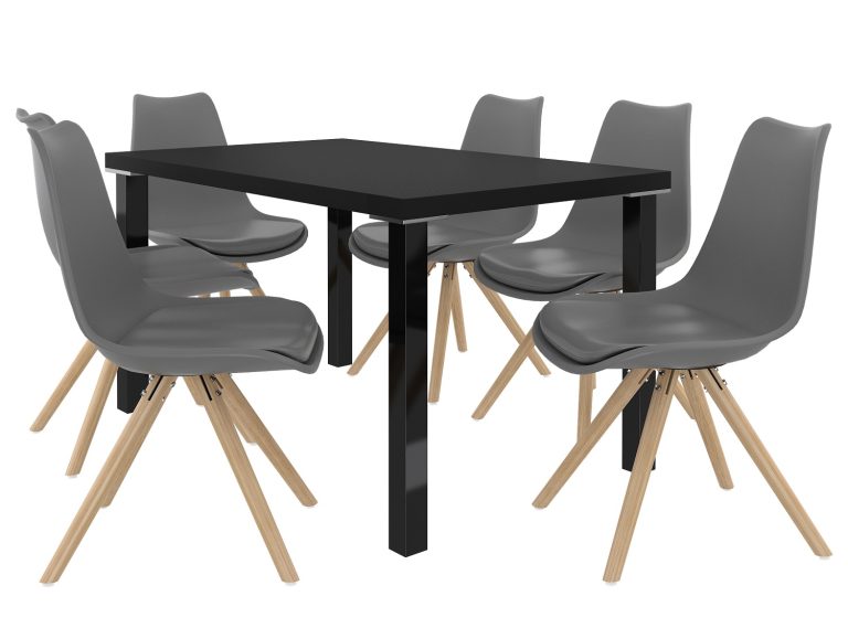Ensemble AMARETO noir + 6 chaises gris cendré AMA/0/ZES/B/6G