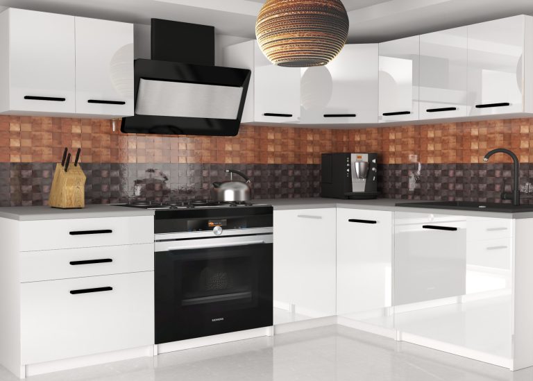 Meubles de cuisine 300 cm blanc brillant sans plan de travail Fabricant INF ARMIN2/2/WT/W/BB/B1