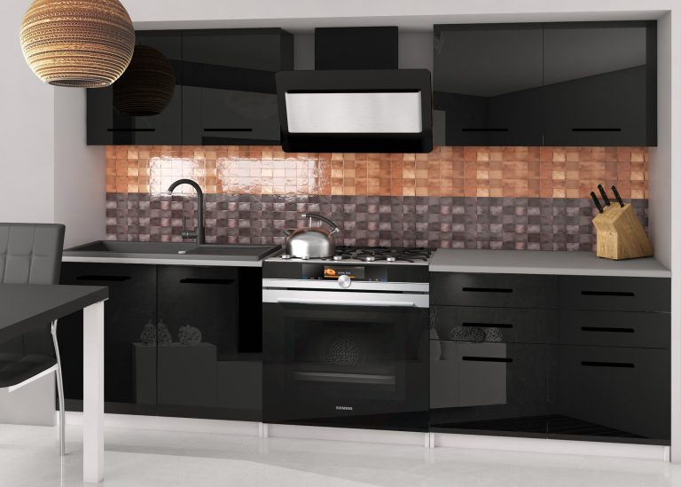 Meubles de cuisine 160 cm noir brillant avec plan de travail Fabricant INF KOMPAKTO2/2/WT/B/0/B1