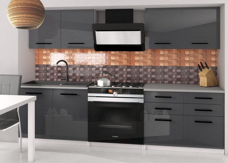 Meuble de cuisine 160 cm gris brillant avec plan de travail Fabricant INF KOMPAKTO2/2/WT/S/0/B1