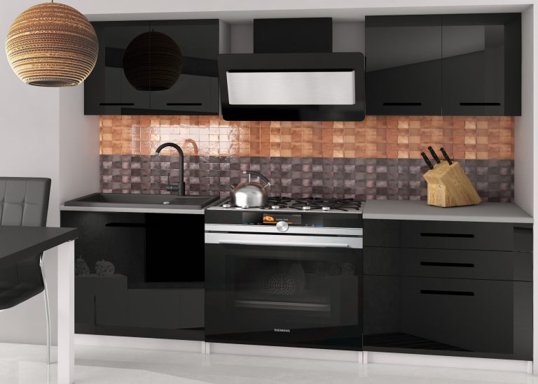 Meubles de cuisine 120 cm noir brillant avec plan de travail Fabricant INF TIESTO2/3/WT/B/0/B1