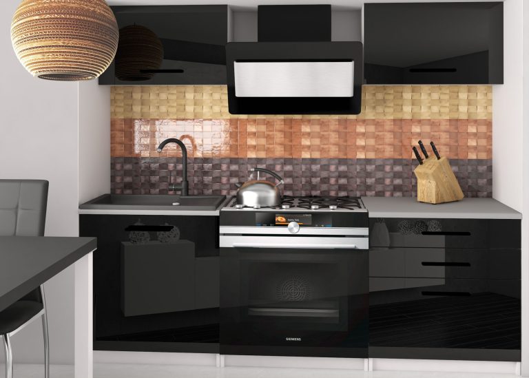 Meubles de cuisine 120 cm noir brillant avec plan de travail Fabricant INF VULCANO2/4/WT/B/0/B1