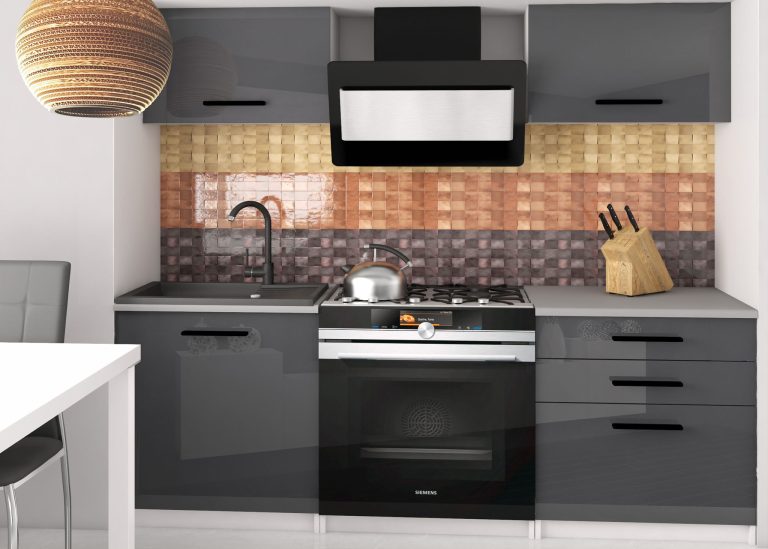 Meubles de cuisine 120 cm gris brillant avec plan de travail Fabricant INF VULCANO2/4/WT/S/0/B1