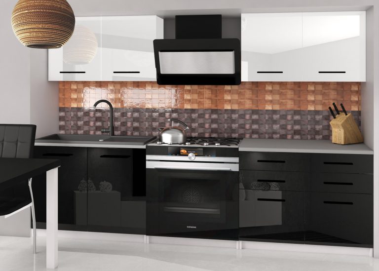 Meubles de cuisine 160 cm blanc brillant noir brillant avec plan de travail Fabricant INF KOMPAKTO2/2/WT/WB/0/B1