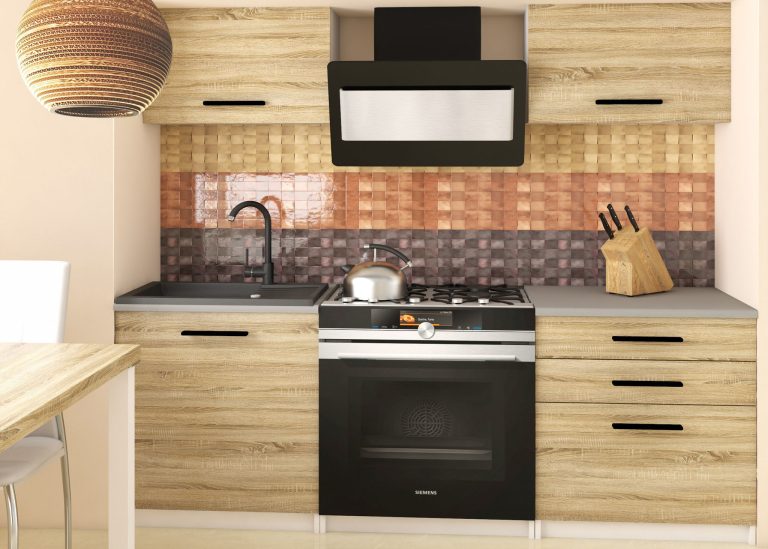 Meubles de cuisine 120 cm en chêne Wotan et chêne Sonoma avec plan de travail Fabricant TOR VULCANO2/3/WT/DS/0/B1