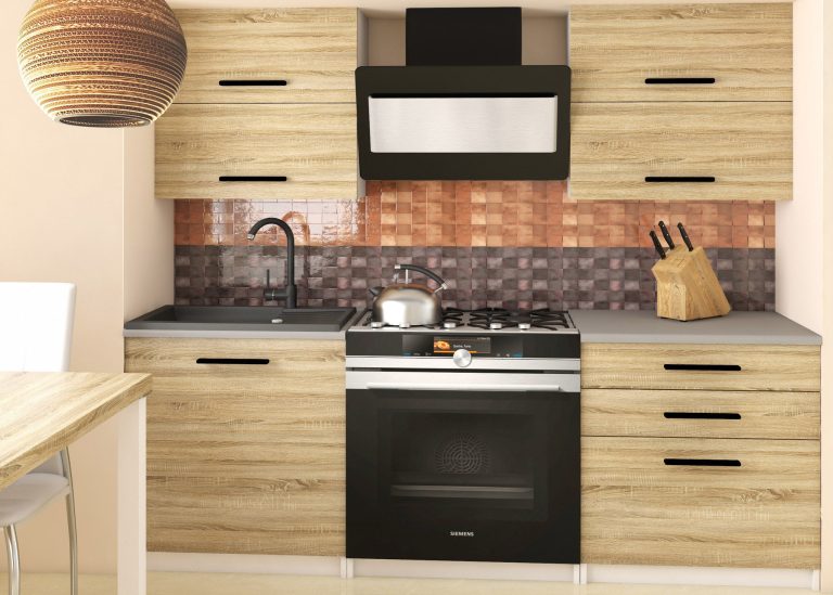 Meubles de cuisine 120 cm en chêne Wotan et chêne Sonoma avec plan de travail Fabricant TOR ELEGANTA2/2/WT/DS/0/B1