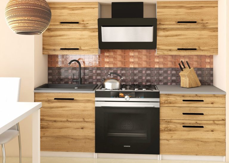 Meubles de cuisine 120 cm en chêne Wotan et chêne Sonoma avec plan de travail Fabricant TOR ELEGANTA2/2/WT/DW/0/B1